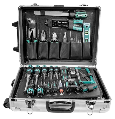 Produktbild von Werkzeugtrolley Werkzeugkoffer Werkzeugkasten - 159-teilig - Aluminium - CV-Stahl