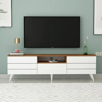 Produktbild von Homidea Lunar - Meuble TV bas de 180 cm avec portes et espace de rangement - Meuble TV et meuble TV au design scandinave pour salon (chêne blanc)