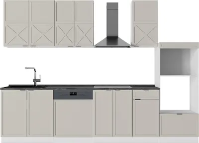 Produktbild von Küchenzeile Vicco Fame-Line GrauBeige/Weiß 300 cm mit Hochschrank, AP Anthrazit, Model 50538