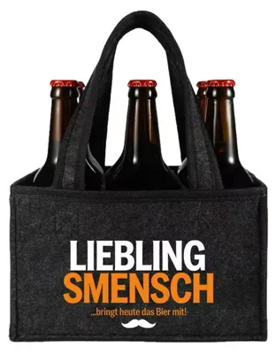 Produktbild von Flaschentasche für 6 Flaschen aus Filz mit Aufdruck "Lieblingsmensch" 24x15x15 cm