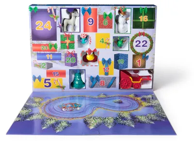 Produktbild von PAW Patrol Adventskalender 2024 mit 24 Spielzeug-Überraschungen, Box, Freistehend, Mehrfarbig