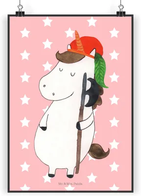 Produktbild von Mr. & Mrs. Panda Bild Einhorn Junge DIN A3 - Rot Pastell - Geschenk, Einhörner, Bube, Plakat, Mittelalter, wanddeko, Wandbild, drucke, Unicorn, Wanddekoration