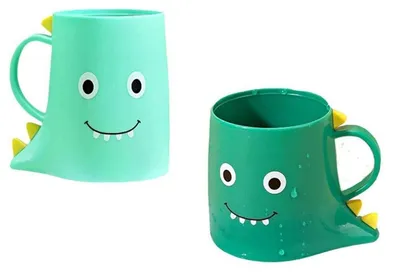 Produktbild von Zahnputzbecher Kinder 2er Set Kunststoff Dinosaurier Design Hellgrün/Grün