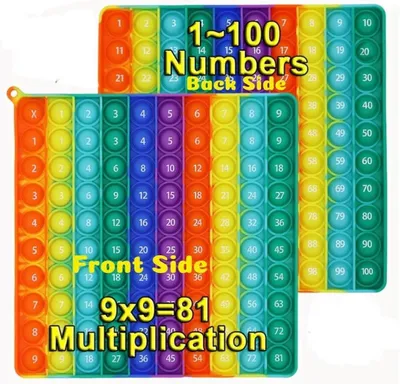 Productafbeelding van Pop Fidget educatief speelgoed - Multiplicatietabel 1-100 en 9 x 9 - Siliconen - Regenboog - Vierkante vorm