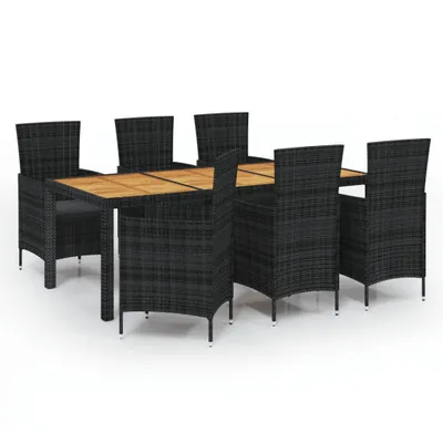 Immagine prodotto di vidaXL set da pranzo da giardino 7 pezzi con cuscini in poly rattan nero