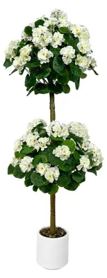 Produktbild von Künstliche Geranienpflanze - 120 cm Kunstbaum - UV-beständige Kunststoffblüten - Für Innenbereich - Hochzeit Party Wohndekoration - Weiß