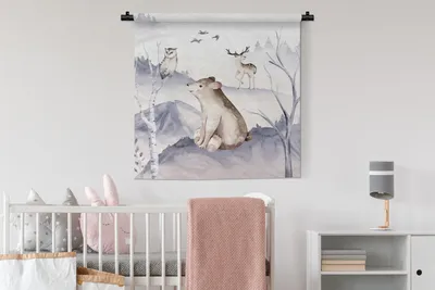 Produktbild von MuchoWow® Wandteppich Wandbehang Tiere - Winter - Eule 90x90 cm Tapisserie Dekoration Wandtuch - Wandaufhänger