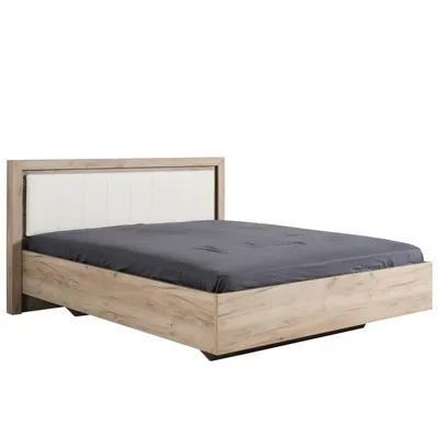 Produktbild von Homestyle4u Holzbett 160x200 cm Doppelbett mit Lattenrost Grau Eiche Kunstleder Weiß