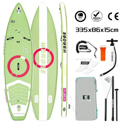 Obrázek produktu pro Nafukovací SUP deska WaveRite 335 cm, Stand Up Paddle s nožním pedálem, nosnost až 200 kg, ultralehká, pro 1–2 osoby, univerzální turistická deska, zelená