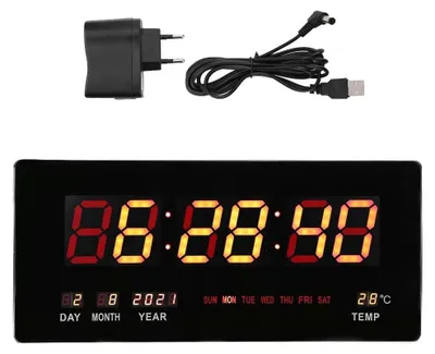 LED-Wanduhr mit Datum & Temperatur, großes Display, 46x22x3 cm