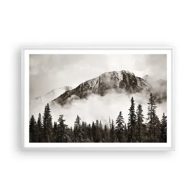 Produktbild von Gerahmtes Poster - Weißer Rahmen - Nebel Berg Wald - 91,5x61 cm - Wand Bild - Wanddeko - Wandbilder - Kunstposter - Wandposter - Bilderrahmen - Bilder - Kunstdruck - Wanddekoration - P2WAA91x61-4936