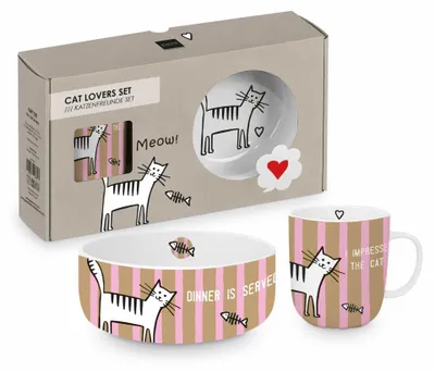 Image de PPD Impress the Cat, ensemble 2 pièces : gamelle et tasse, en porcelaine fine, référence 163903316
