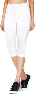 Image de Merry Style Femme Pantalon 3/4 loisirs avec fronces Pantalon capri Pantalon de sport en coton MS10-380 (Blanc, S)