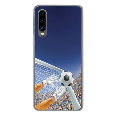 Produktbild von MuchoWow® Handyhülle Schutzhülle Hülle für Huawei P30 Eine Illustration eines Torwarts, der den Fußball stoppt - Junge - Mädchen - Kind Silikon Softcase Handy Hülle - Kartenbesitzer