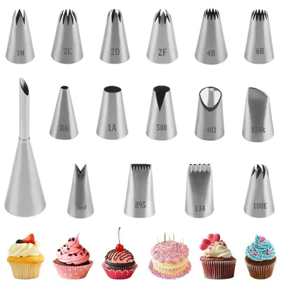 Produktbild von Spritztüllen Set 16 Stück Edelstahl Groß für Kuchen & Torten