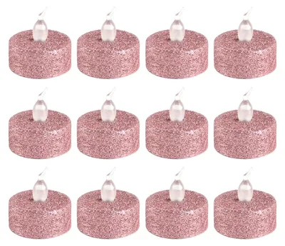 12er-Pack flammenlose Teelichter, Glitzer, batteriebetrieben, rosa