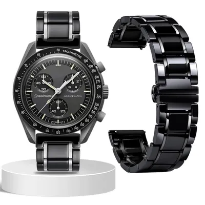Produktbild von FFO2World Luxus Keramik-Edelstahlarmband für Samsung Galaxy Watch 3-7 & Garmin / Polar – Smartwatch-Armband 20 mm – Schwarz/Silber
