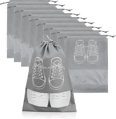 Produktbild von Schuhbeutel 10 Stück, große Tasche mit Sichtfenster, Vliesstoff, grau, für Reisen