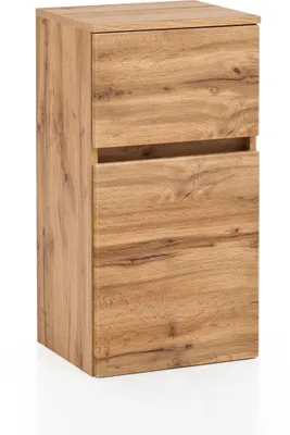 Produktbild von Waschbeckenunterschrank "Villach" aus MDF in wotaneiche mit einer Tür und einem Einlegeboden. Abmessungen (B/H/T) 40x79x35 cm