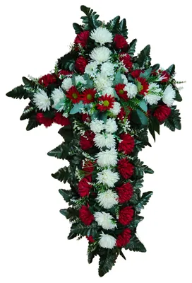 Kunstblumenkreuz weiß/rot 95x52x15 cm Chrysanthemen