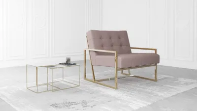 Produktbild von S-STYLE MÖBEL - Karin Loungesessel mit Goldenen Füßen aus Rosa Bouclé-Stoff, B/T/H: 84 cm/ 89 cm/ 81 cm