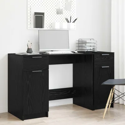 Produktbild von vidaXL Schreibtisch mit Speicher Schwarz Eichen-Optik 133 x 50 x 75 cm