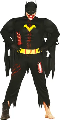 A person wearing a zombie Batman costume.