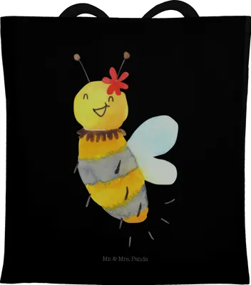 Produktbild von Mr. & Mrs. Panda Einkaufstasche Biene Blume - Schwarz - Geschenk, Beutel, Laptoptasche, Shopping Tasche, Schultasche, Tragetasche, Stoffbeutel