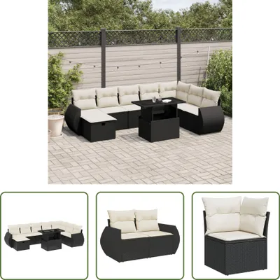 Produktbild von The Living Store 9-tlg. Garten-Sofagarnitur mit Kissen Schwarz Poly Rattan
