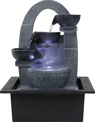 Produktbild von Dehner Zimmerbrunnen Skleda mit LED, 21 x 28 x 18.3 cm, Polyresin, dunkelgrau/grau