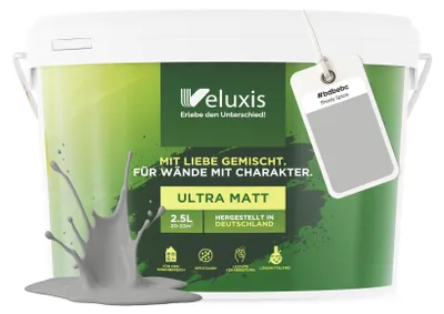 Produktbild von Wandfarbe Hellgrau Grau Matt Innenfarbe – Deckkraft Klasse 1, VOC-frei, Ohne Grundierung, Tropfarm – Wohnzimmer & Schlafzimmer – 2,5L – Veluxis (Shady Spice)