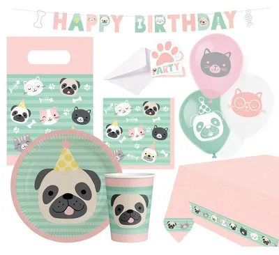 Produktbild von Katzen & Hunde Partyset 60-teilig