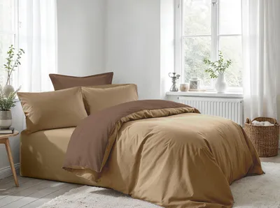 Produktbild von L'Essentiel Linge de Maison, Hochwertiges Ranforce Bettwäsche Set (1 Stück), 135 x 200 cm, 100% Baumwolle, 155 Fäden, Maschinenwaschbar bei 30 °C, in Hellbraun und Braun, mit Knopfverschluss.