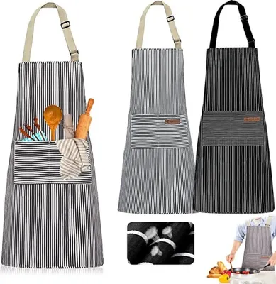 Produktbild von 2 Stück Schürze,VerstellbareBaumwolle Leinen Kochschürze Wasserdicht Verstellbare Küchenschürze mit Taschen Damen und Männer zum Kochen oder Backen
