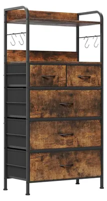 Zdjęcie produktu dla Szafka do przechowywania – komoda z 5 szufladami z tkaniny – metalowa rama – do sypialni/salonu/przedpokoju – 60 x 30 x 120 cm – brązowa