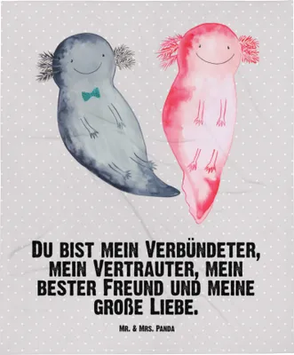 Produktbild von Mr. & Mrs. Panda Plaid Axolotl Freundin - Grau Pastell - Geschenk, Valentinstag, Freund, Babydecke, Erstlingsdecke, Schlummerdecke, Liebe, Kinderdecke, Fleecedecke