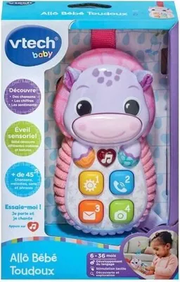 Image de Téléphone Interactif Bébé Hippopotame VTech Allô Bébé Toudoux, Rose, Sensoriel, 6-36 mois