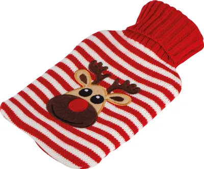 Produktbild von Wärmflasche mit kuscheligem Stricküberzug mit Weihnachtsmotiv "Rentier"