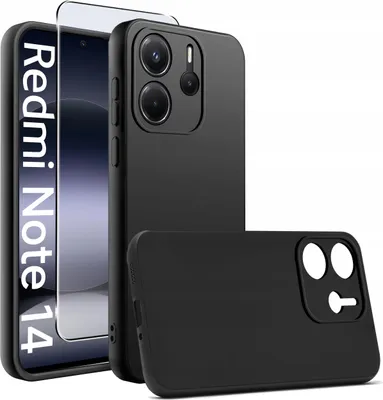 Zdjęcie produktu dla Etui Czarne Matowe Silikon Slim do Xiaomi Redmi Note 14 4G + SZKŁO 9H