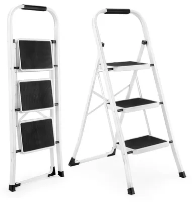 Produktbild von 3 Stufen Trittleiter Klappbar Leicht Klapptritt für Erwachsene mit Anti-Rutsch-Pedal Stabiler Tritt mit Handlauf Belastbar bis 150 kg für Haushalt