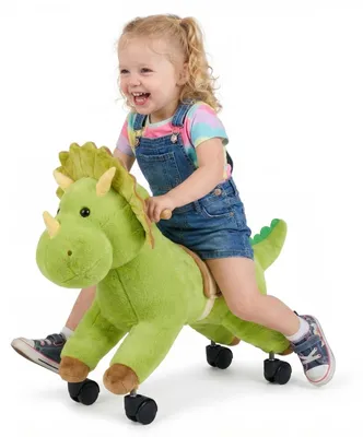 Produktbild von Reitpferd auf Rollen Dinosaurier - Sitzpferd für Kinder ab 3 Jahren - 55 cm Sitzhöhe - Bis 40 kg belastbar - Mit Sound & weichem Sitz - 360° Lenkrollen - Grün