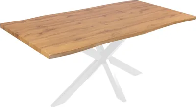 Produktbild von Esstisch Josy | 180 x 90 cm | Holz Wildeiche-Optik | Spider-Gestell Metall Weiß | 40 mm Tischplatte mit Baumkante | Tisch für Esszimmer & Küche