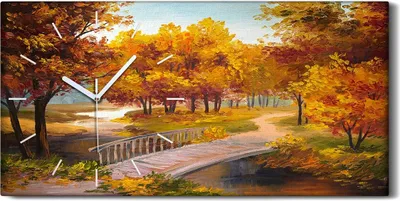 Produktbild von Wandbild Leinwand Bilder Wanduhr 60x30 Gemälde Park Bäume Herbst Blätter Brücken - weiße Hände