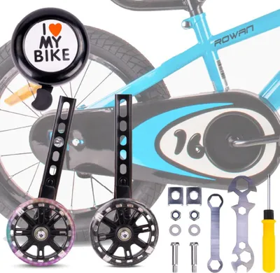 Zdjęcie produktu dla Kółka boczne do roweru dziecięcego LED świecące 12-20 cali regulowane Dzwonek rowerowy Zestaw