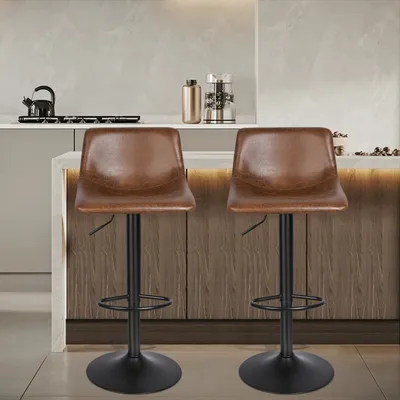 Produktbild von 2er Set Barhocker Barstühle Tresenhocker mit Fußstütze Bistrohocker Drehstuhl Gepolsterter Braun