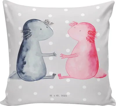 Produktbild von Mr. & Mrs. Panda mikrofaser kopfkissen Axolotl Liebe - Grau Pastell - Geschenk, Kissen 40x40, Sofakissen, glücklich, Valentinstag, bedruckt, Liebesbeweis, Sofa