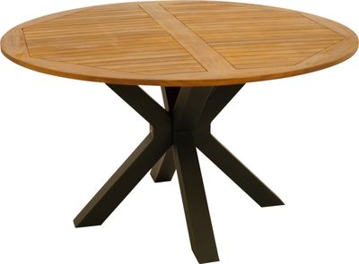 DEGAMO Gartentisch Esstisch Holztisch MADEIRA 130cm rund, Gestell Metall anthrazit + Tischplatte Akazie geölt