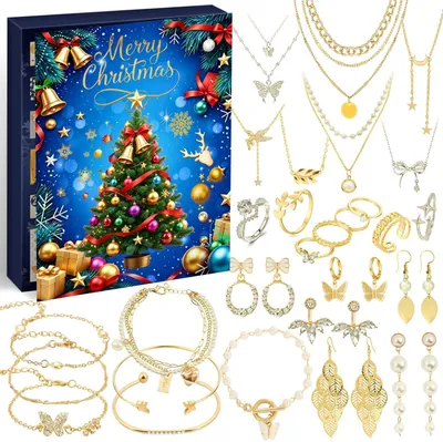 Obrázek produktu pro Adventní kalendář s náušnicemi pro ženy (zlatý)