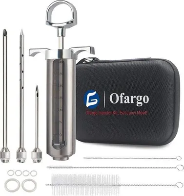 Productafbeelding van Unyqoos® Marinadespuit van roestvrij staal, 57 ml – Vleesinjectiespuit met 3 naalden, grote capaciteit, reisetui, geschikt voor grill en smoker, inclusief handleiding en recepten-e-book