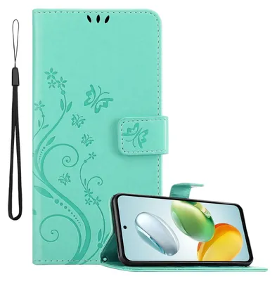 Produktbild von Cadorabo Hülle für Honor 200 Smart Hülle in FLORAL TÜRKIS Schutzhülle im Blumen Design mit Magnetverschluss, Standfunktion und Kartenfächern Book Case Cover
